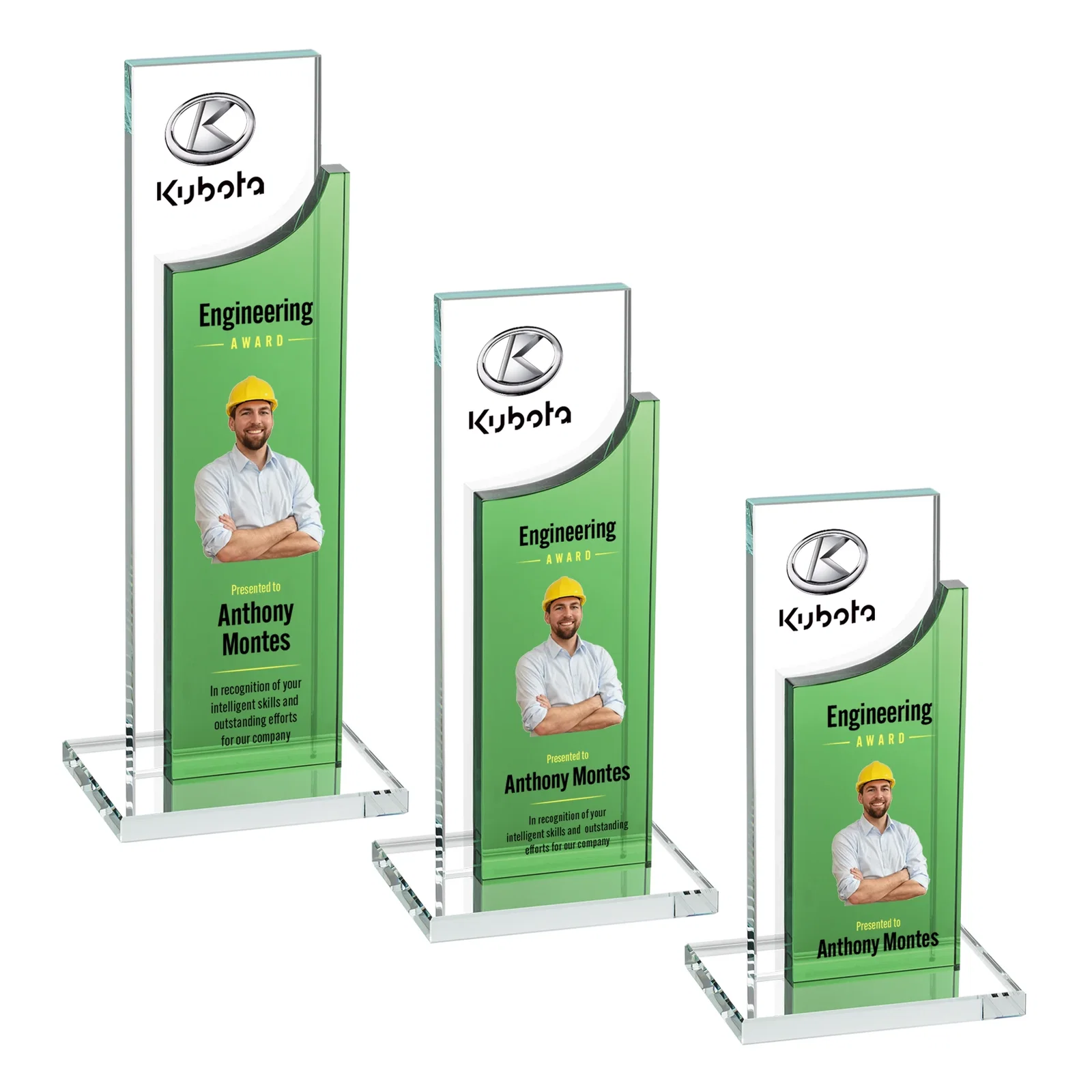 Personalized Optical Crystal Award with Clear and Colored Double Pane, awards for retirement presentations