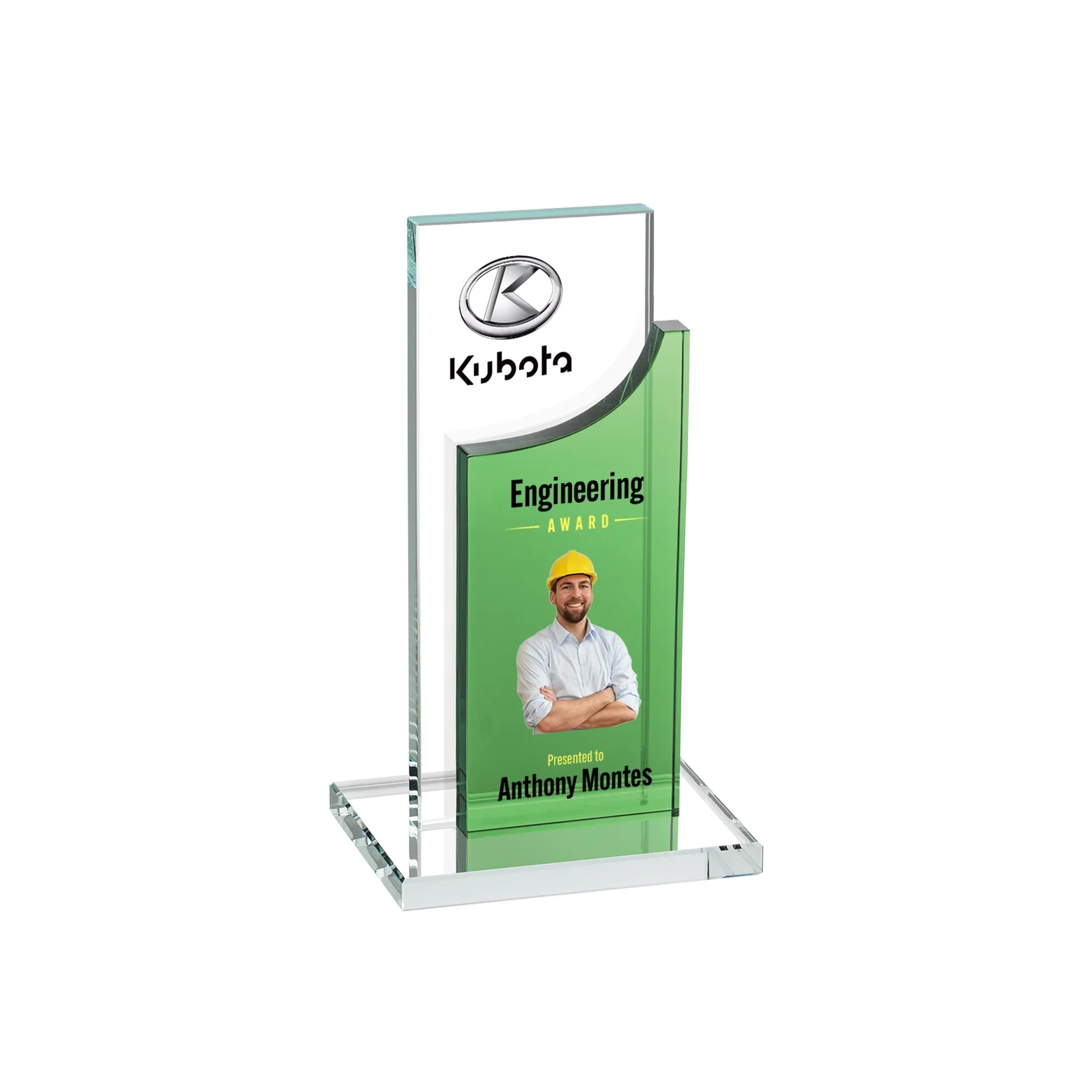 Personalized Optical Crystal Award with Clear and Colored Double Pane, awards for team milestone celebrations