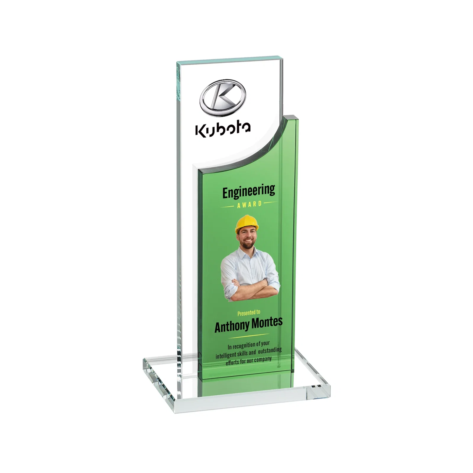 Personalized Optical Crystal Award with Clear and Colored Double Pane, awards for donor appreciation