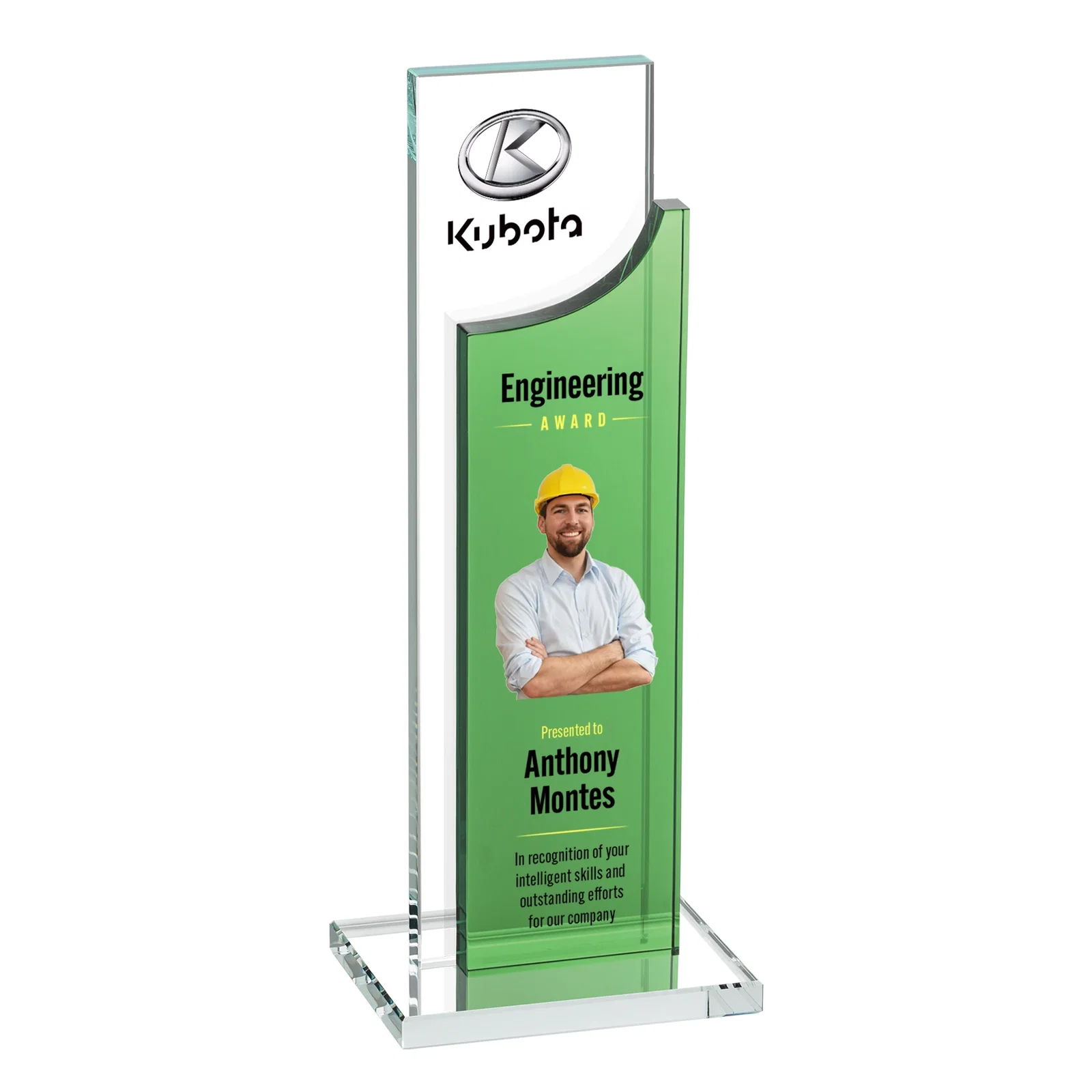 Personalized Optical Crystal Award with Clear and Colored Double Pane, awards for graduation ceremonies
