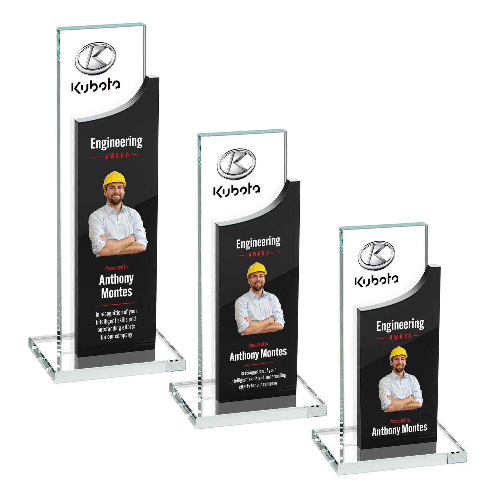 Personalized Optical Crystal Award with Clear and Colored Double Pane, awards for safety achievement programs