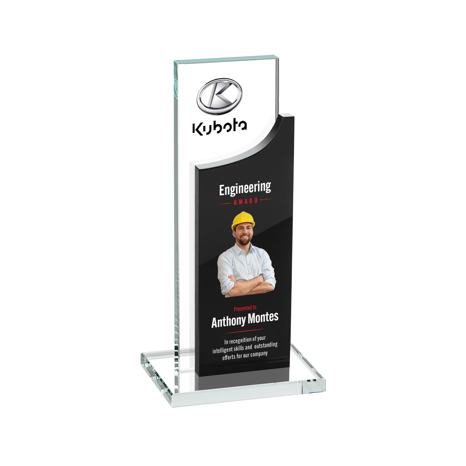 Personalized Optical Crystal Award with Clear and Colored Double Pane, awards for dealer and partner awards