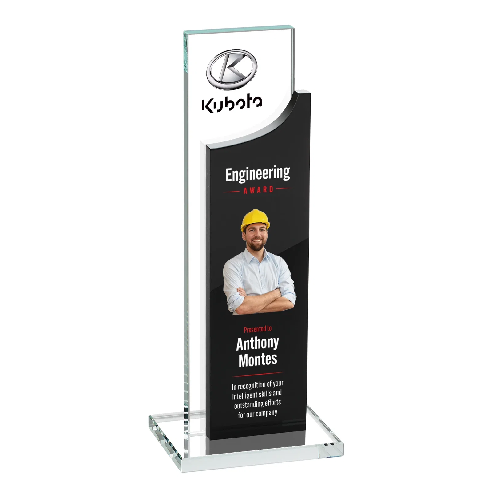 Personalized Optical Crystal Award with Clear and Colored Double Pane, awards for company anniversary events