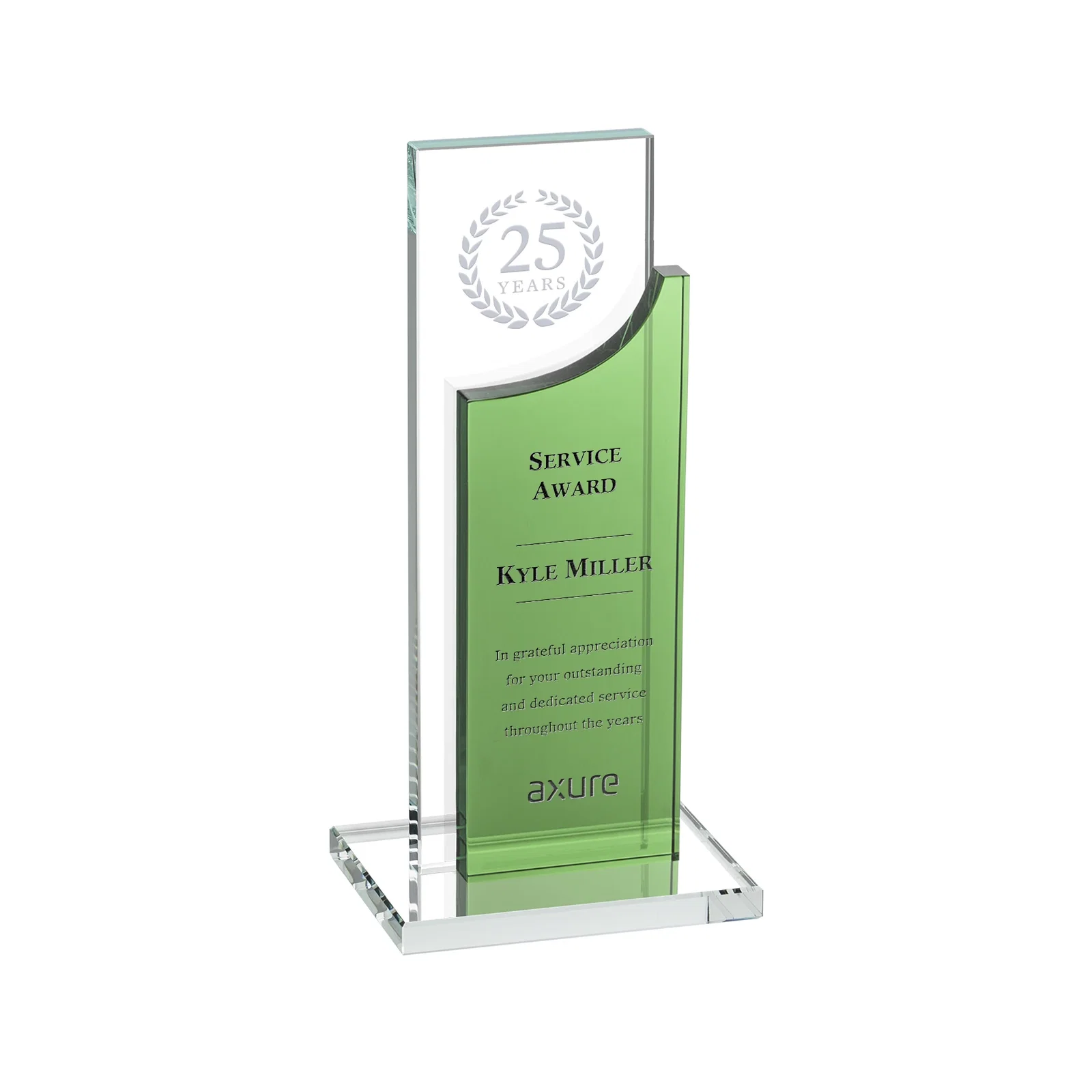 Custom Optical Crystal Award with Clear and Colored Double Pane, awards for service anniversary gifts