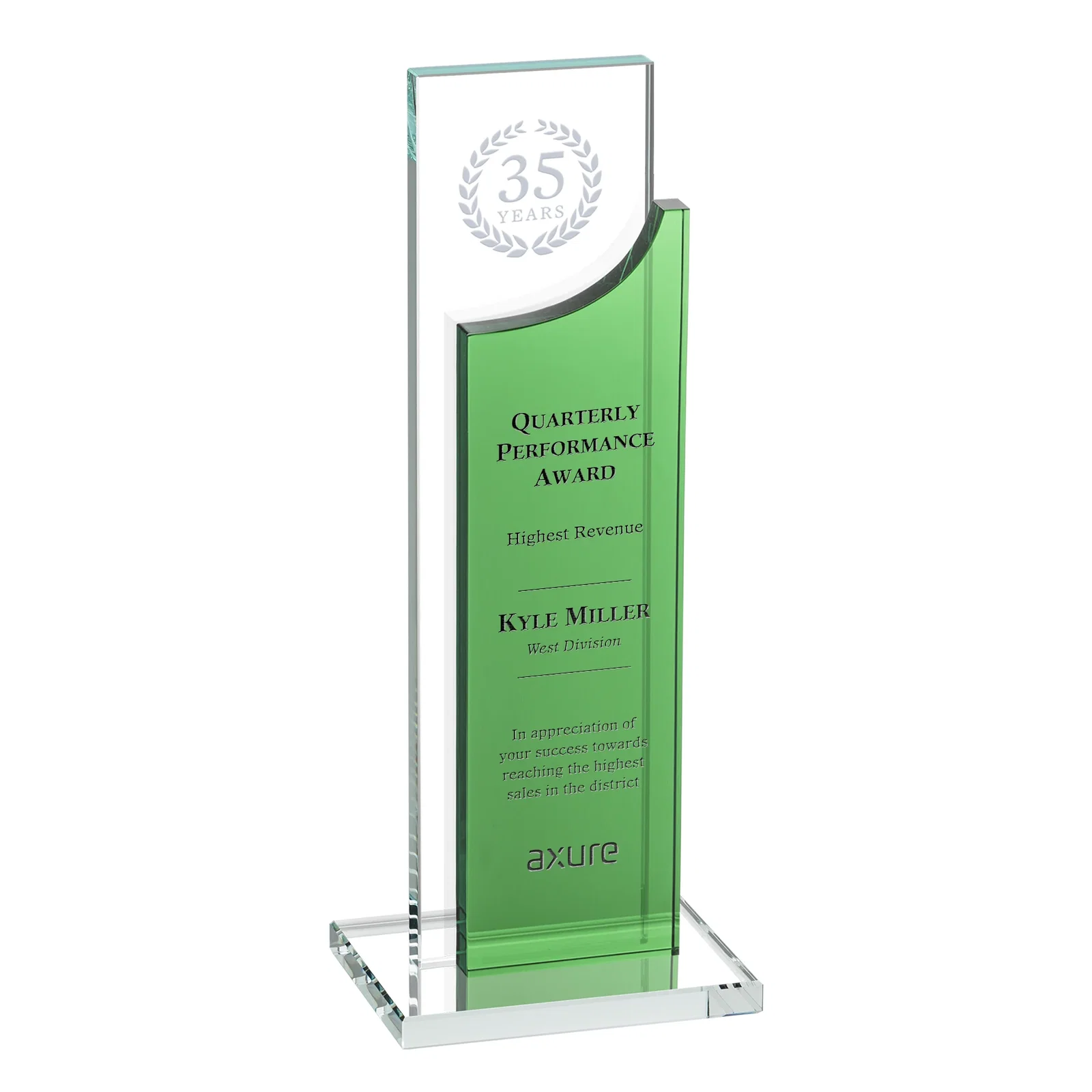 Custom Optical Crystal Award with Clear and Colored Double Pane, awards for sales achievement awards