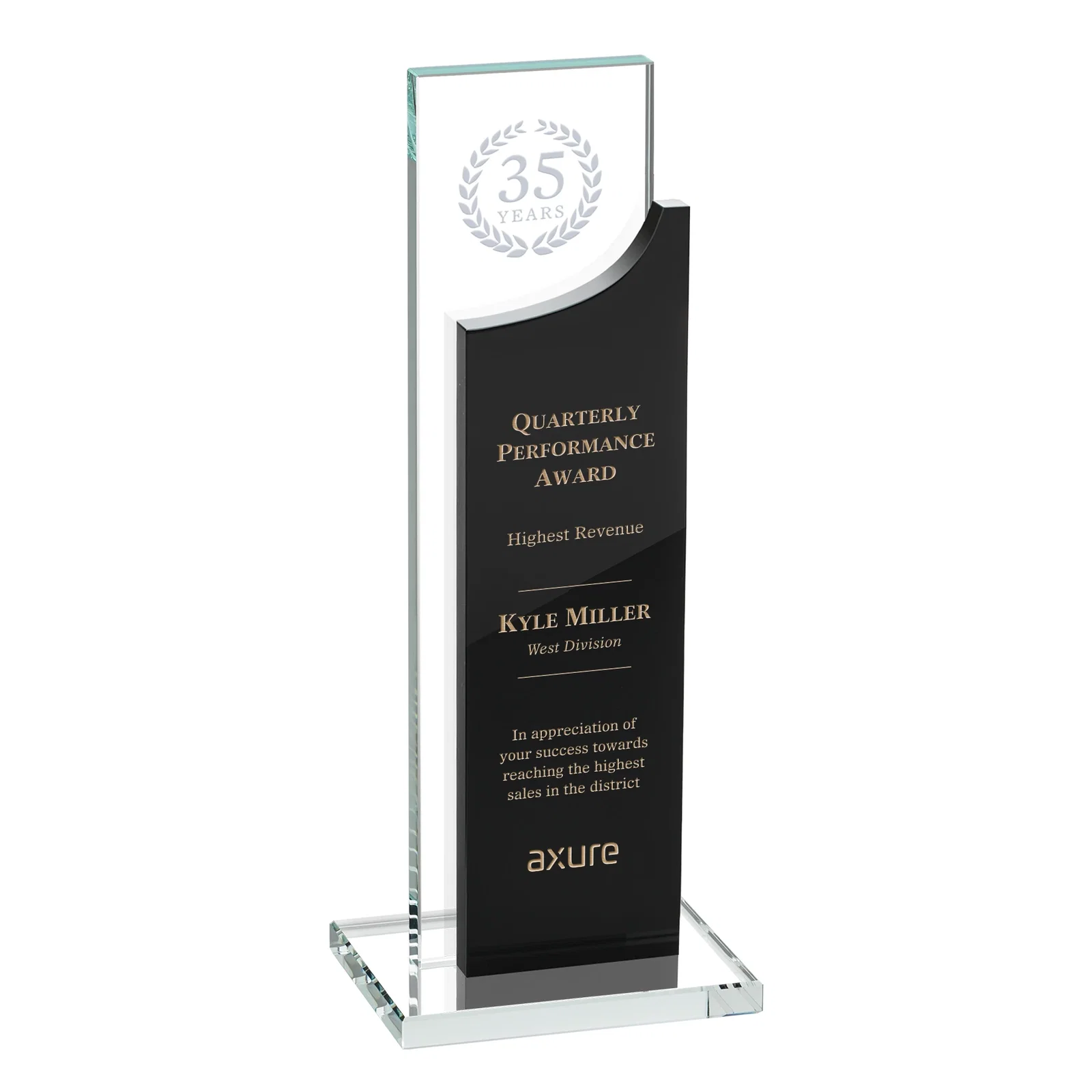 Custom Optical Crystal Award with Clear and Colored Double Pane, awards for graduation ceremonies
