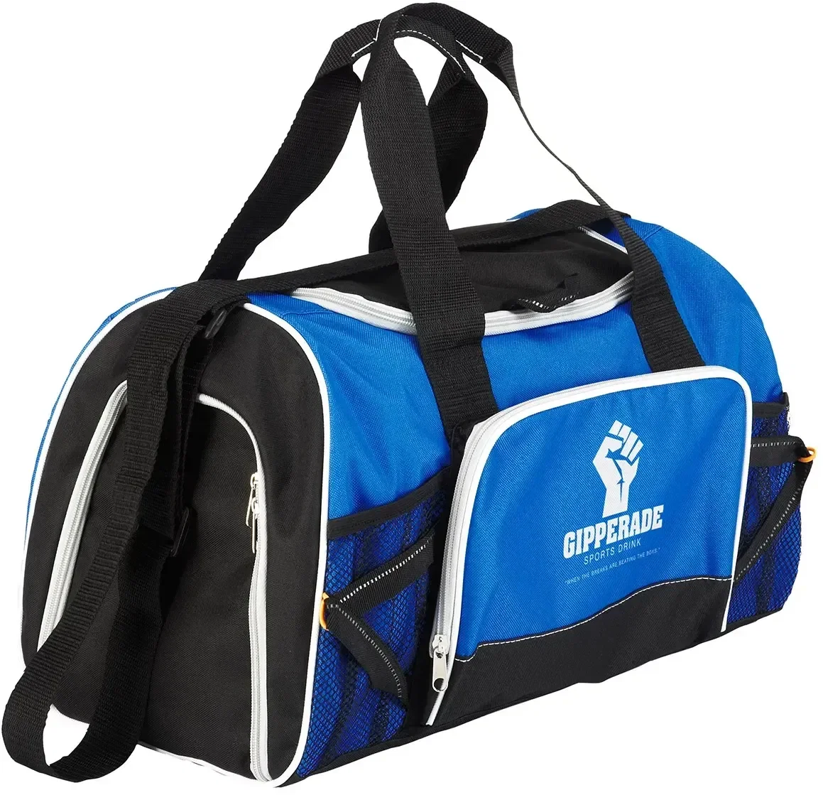Custom Marathon shoe-compartment duffel bag, branded gym bag front view with logo area