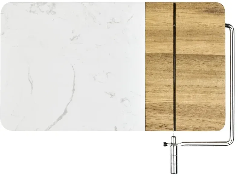 Personalized Marble Acacia Cheese Board w/ Cheese Slicer — view 2