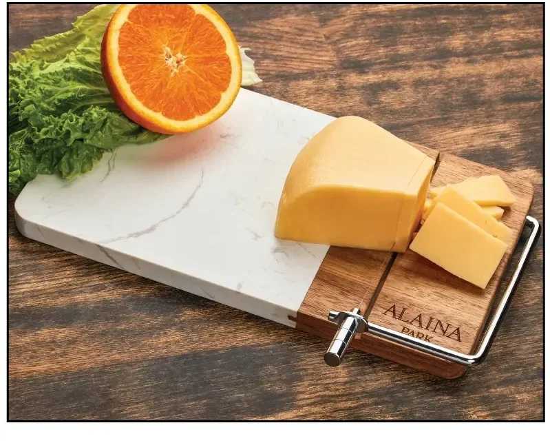 Personalized Marble Acacia Cheese Board w/ Cheese Slicer — view 3