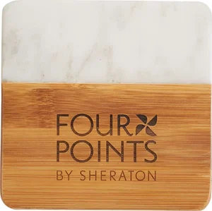 Marble and Bamboo Coaster Set (4 Pieces)