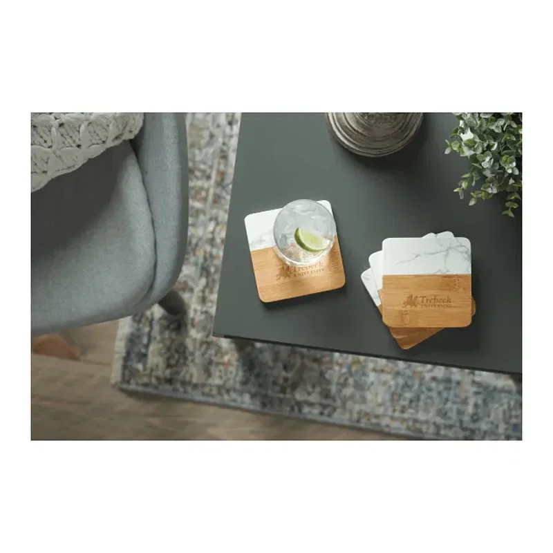 Customized Marble and Bamboo Coaster Set (4 Pieces) — view 8