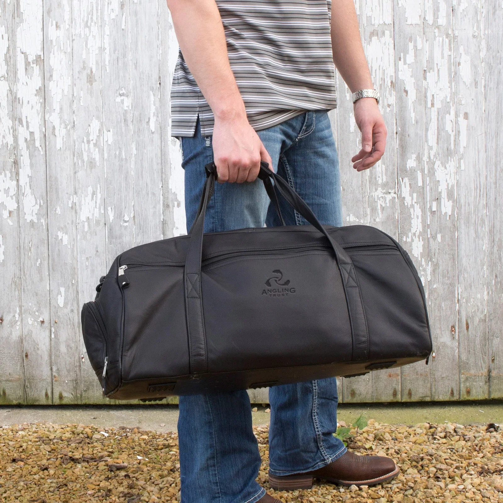 Marble Canyon Leather Sport Duffel Bag held in hand