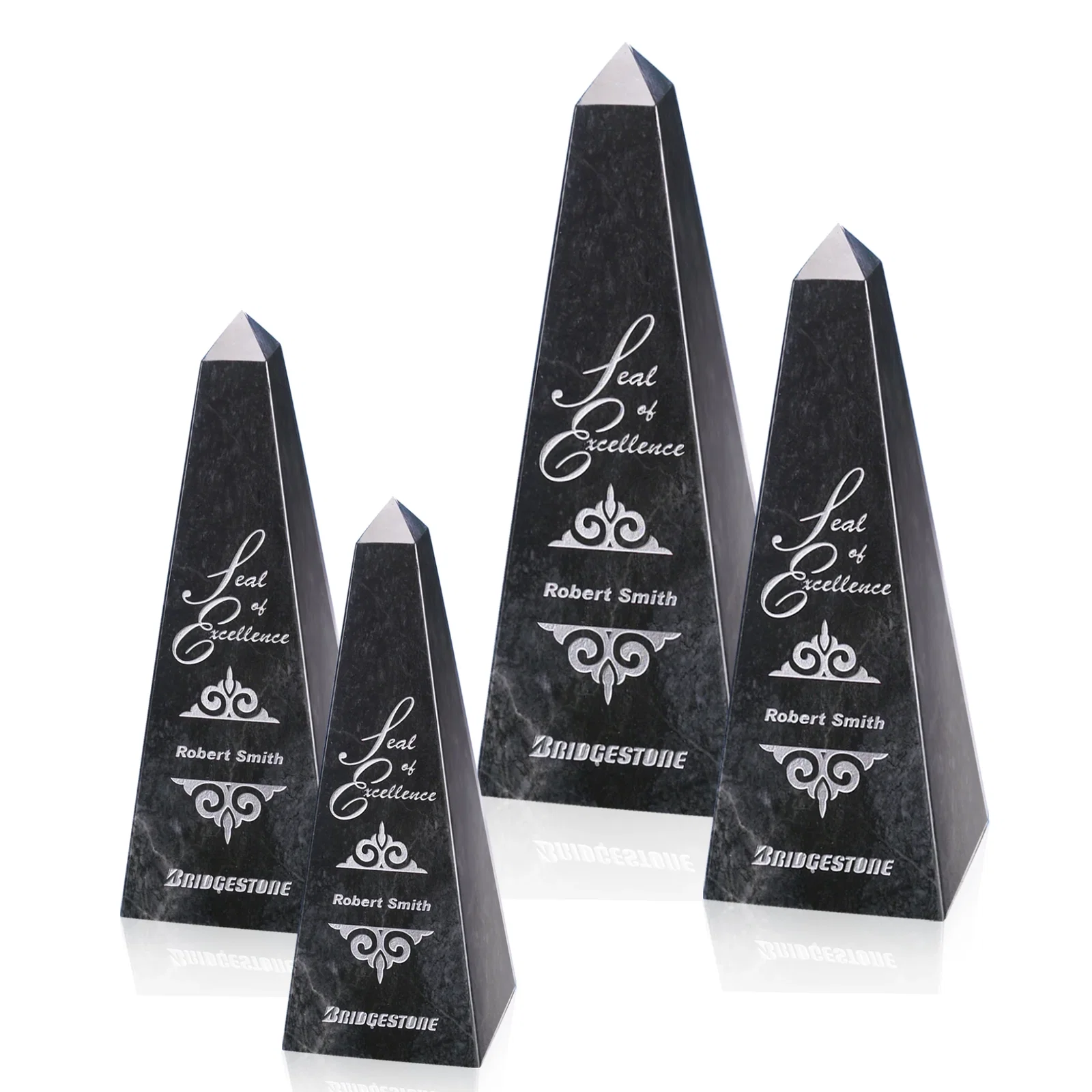 Custom Polished Black Marble Obelisk Award, Up to 16 Inches Tall for employee recognition