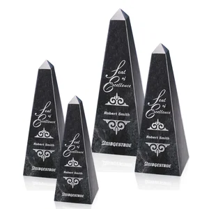 Polished Black Marble Obelisk Award, Up to 16 Inches Tall