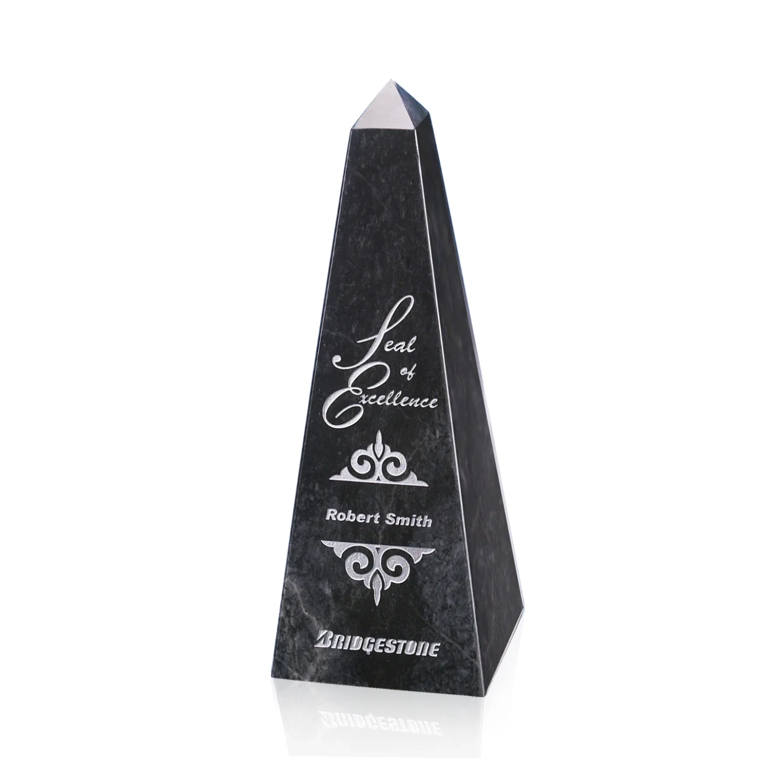 Custom Polished Black Marble Obelisk Award, Up to 16 Inches Tall for corporate award ceremonies