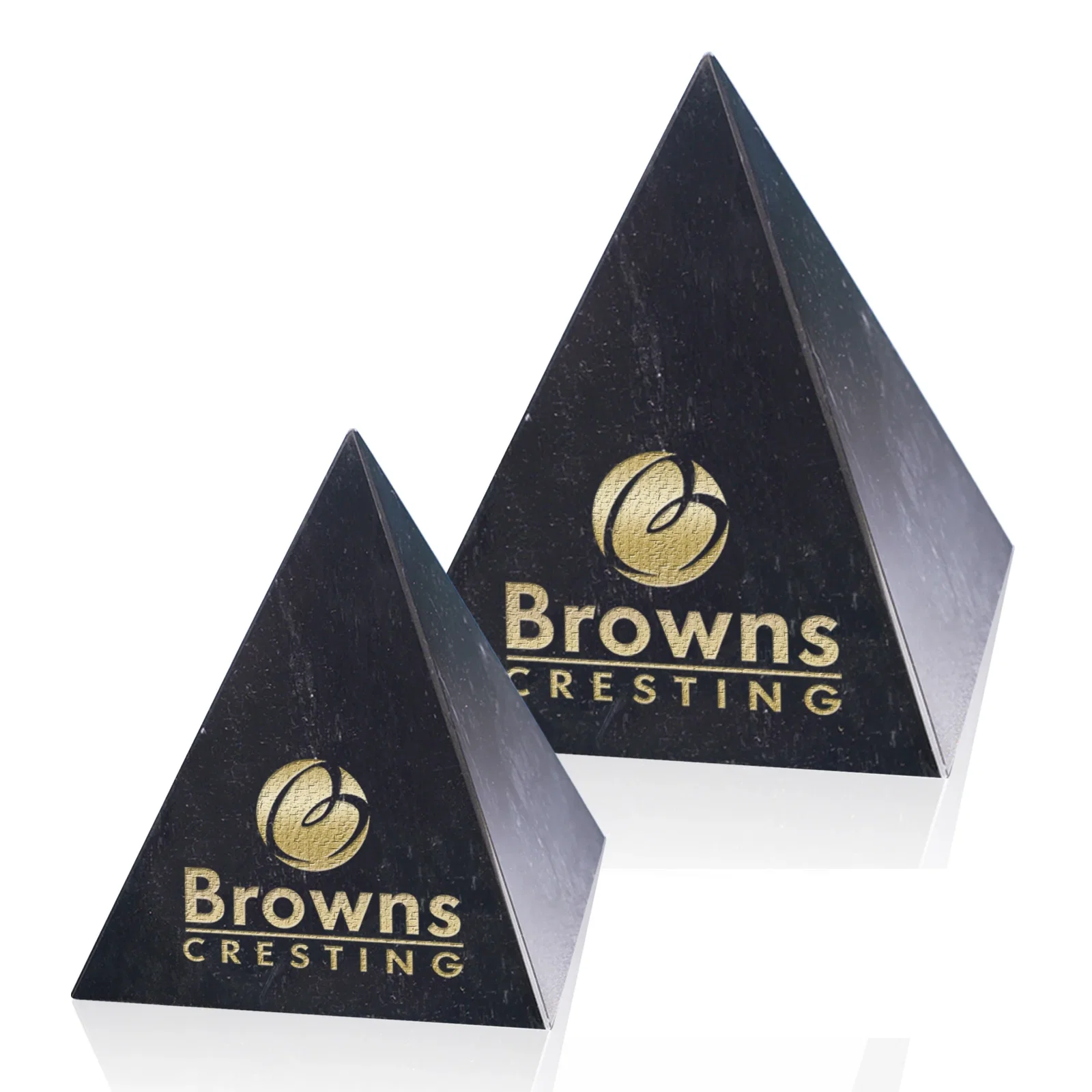 Custom Natural Black Marble Pyramid Award, Hand-Polished for employee recognition