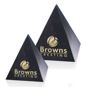 Natural Black Marble Pyramid Award, Hand-Polished