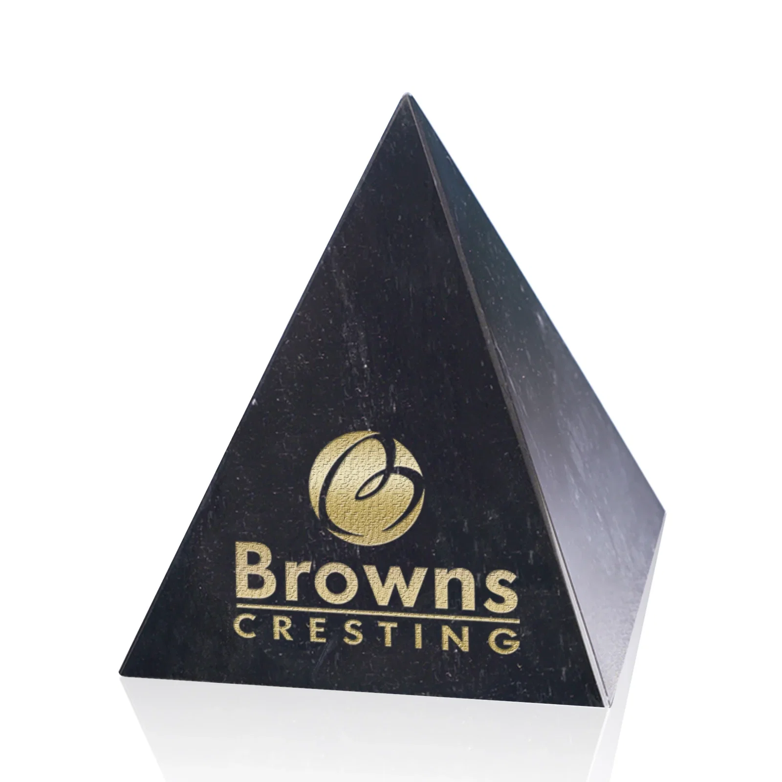 Custom Natural Black Marble Pyramid Award, Hand-Polished for corporate award ceremonies