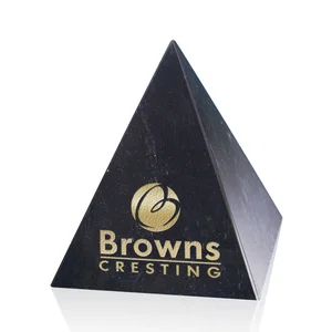 Natural Black Marble Pyramid Award, Hand-Polished