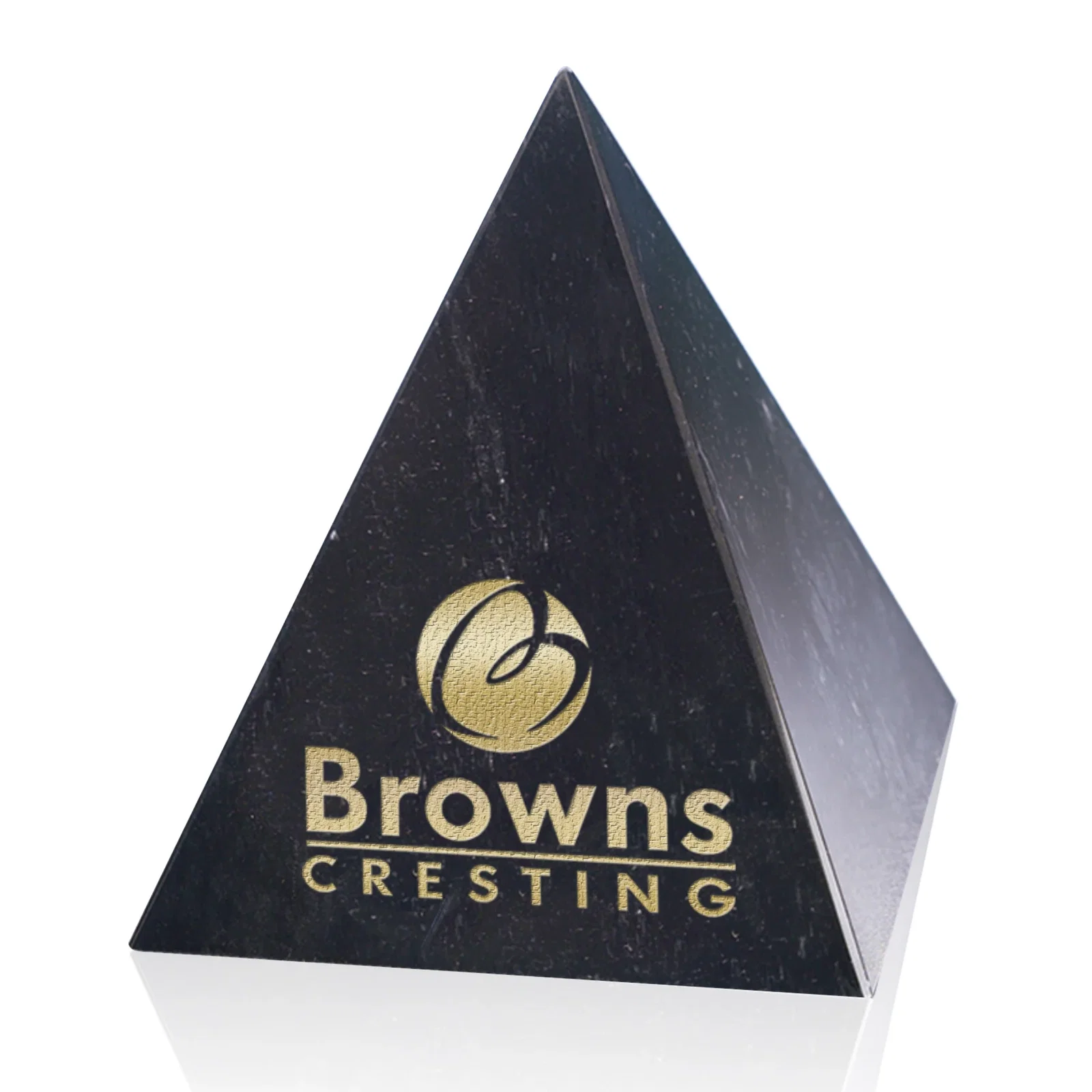 Custom Natural Black Marble Pyramid Award, Hand-Polished for service anniversary gifts