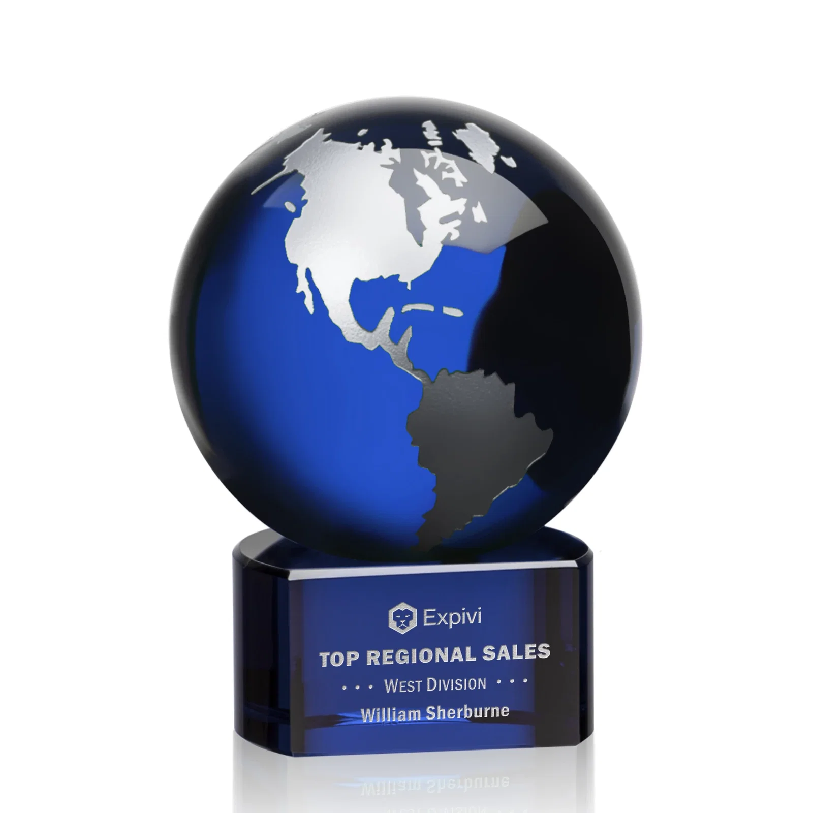 Personalized Emerald Optical Crystal Globe Award on Hand Deep-Etched Matching Base for safety achievement programs