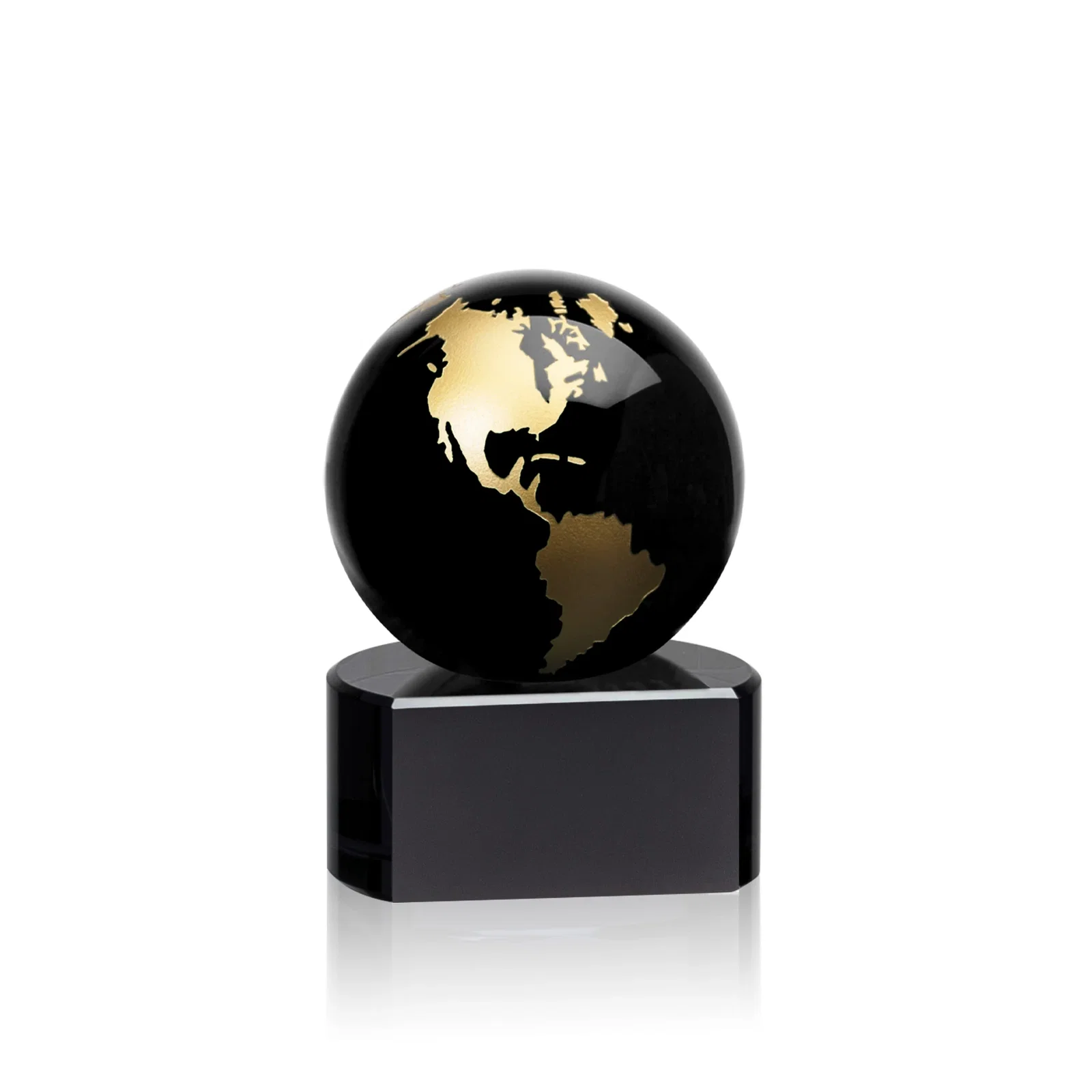 Promotional Emerald Optical Crystal Globe Award on Hand Deep-Etched Matching Base for employee recognition
