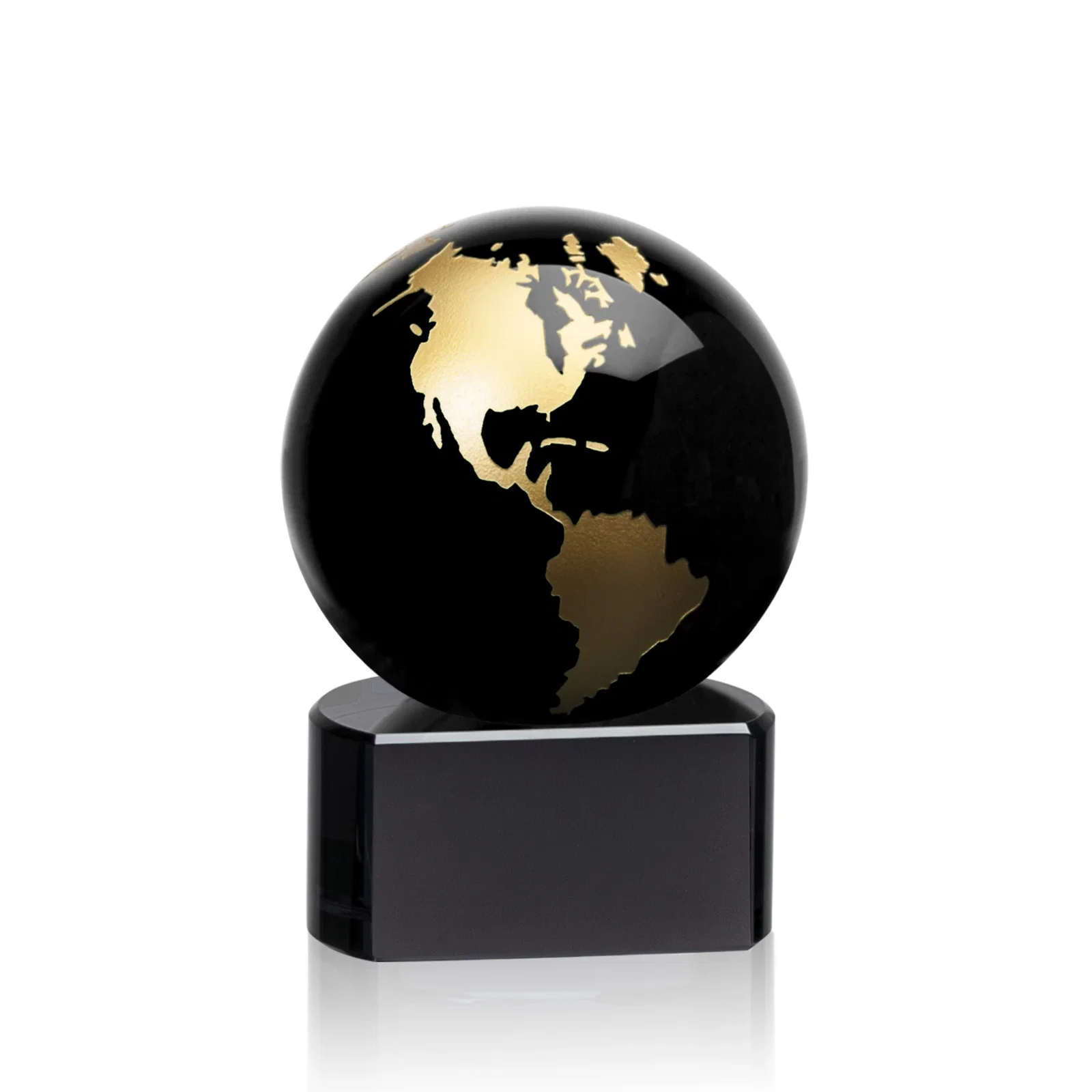 Promotional Emerald Optical Crystal Globe Award on Hand Deep-Etched Matching Base for corporate award ceremonies