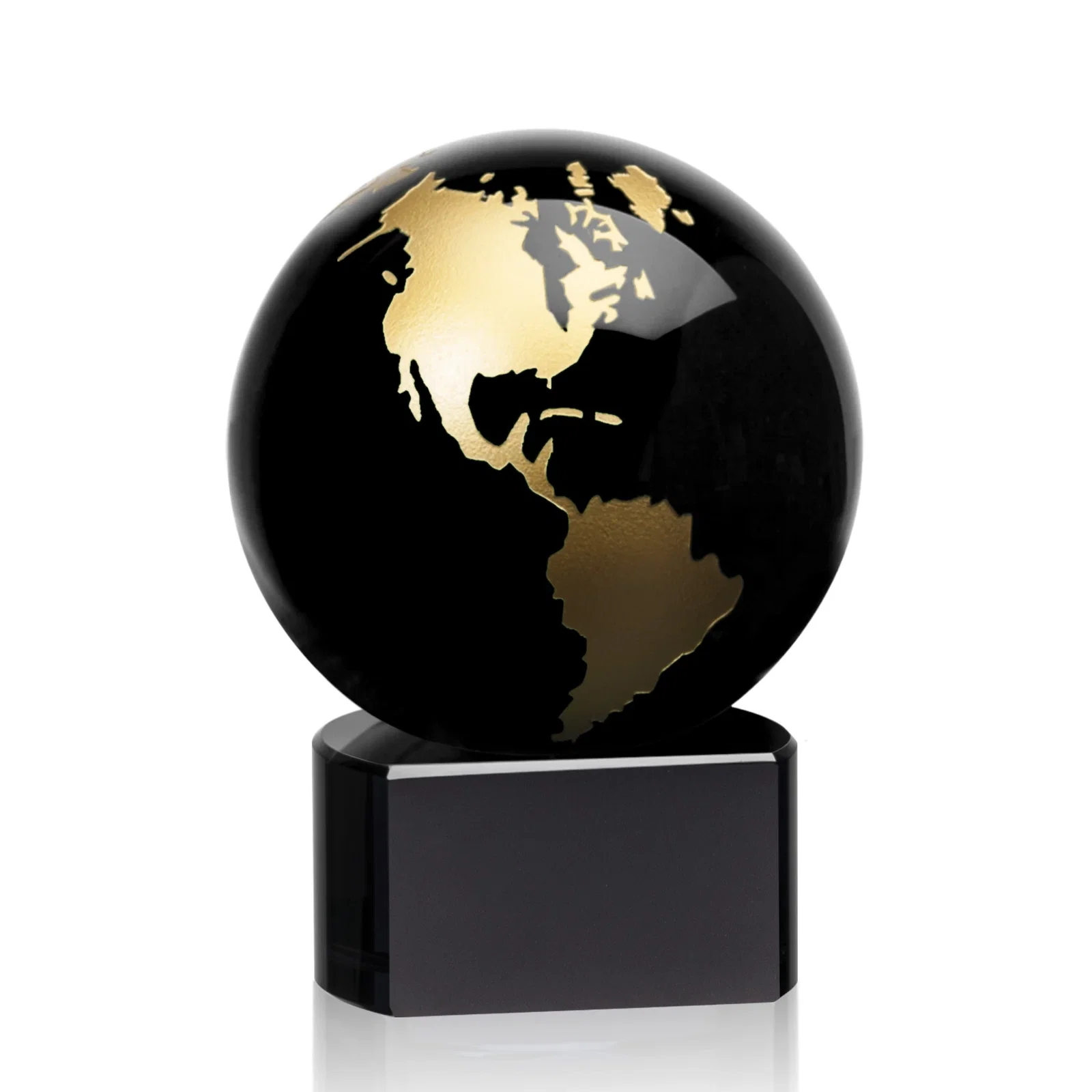 Promotional Emerald Optical Crystal Globe Award on Hand Deep-Etched Matching Base for service anniversary gifts