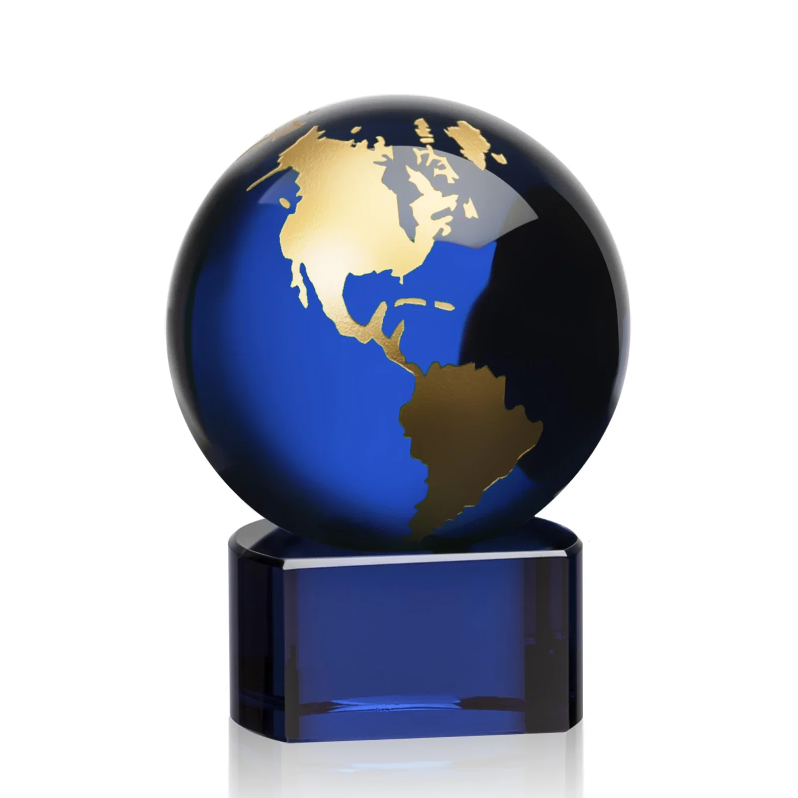 Promotional Emerald Optical Crystal Globe Award on Hand Deep-Etched Matching Base for team milestone celebrations