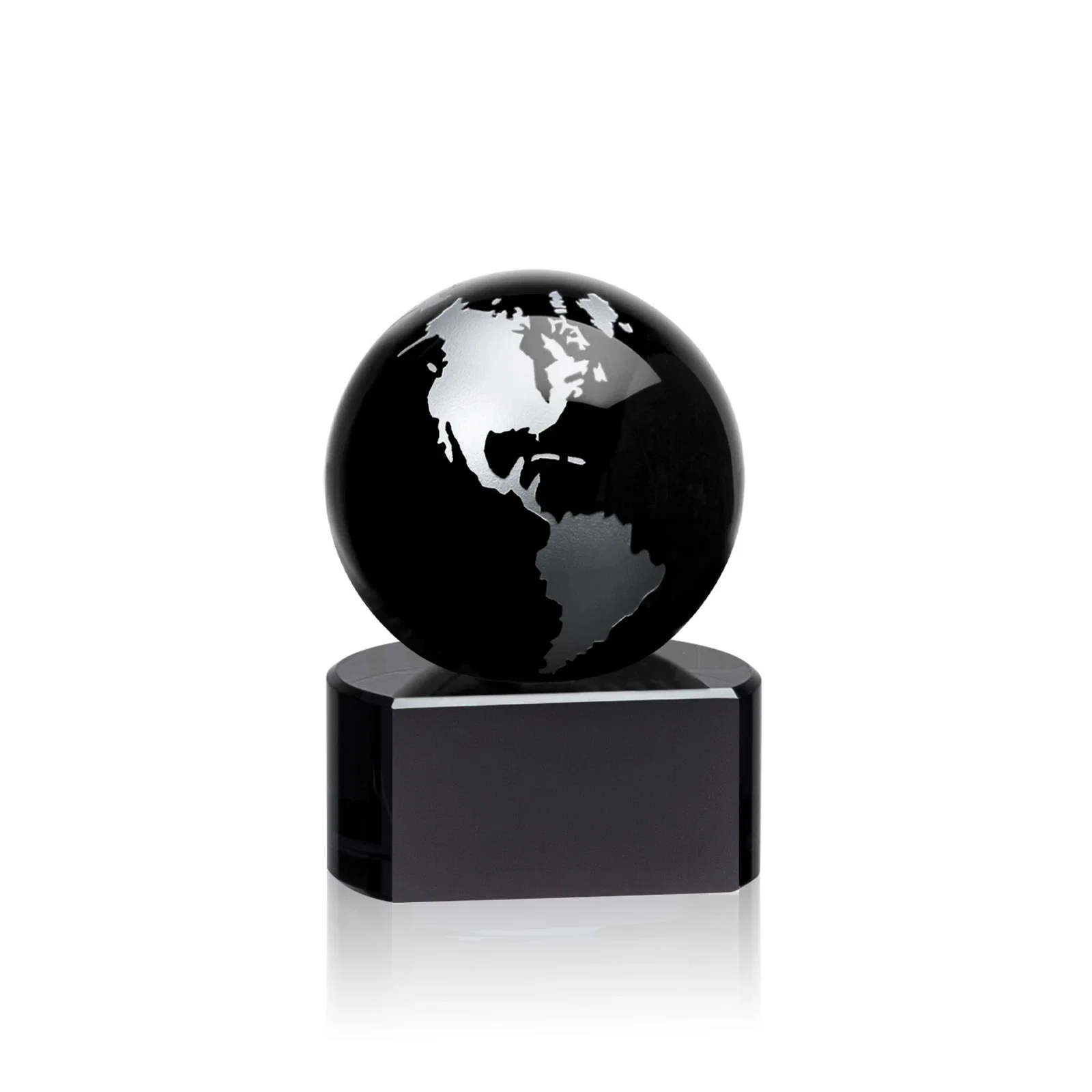 Promotional Emerald Optical Crystal Globe Award on Hand Deep-Etched Matching Base for volunteer appreciation