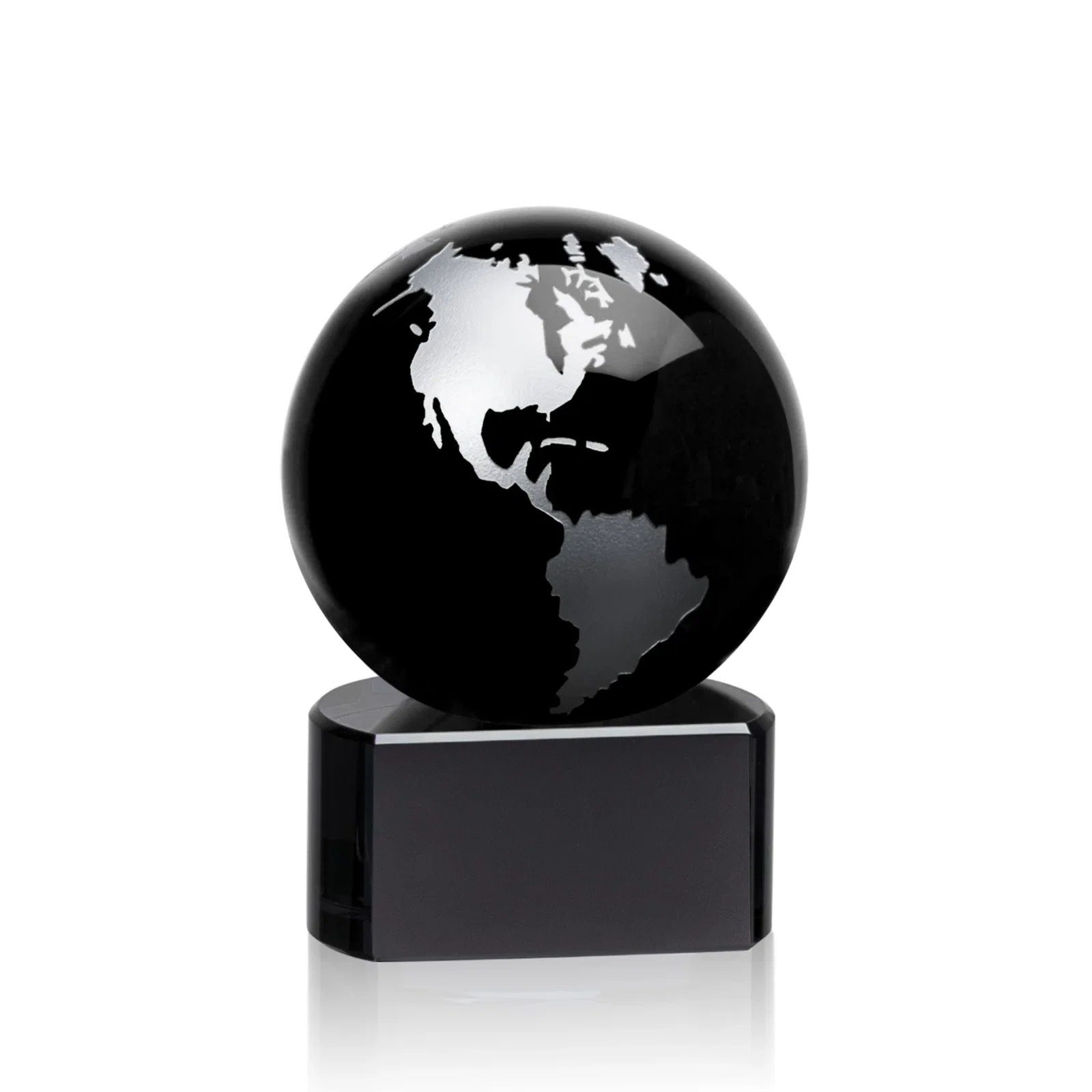 Promotional Emerald Optical Crystal Globe Award on Hand Deep-Etched Matching Base for dealer and partner awards