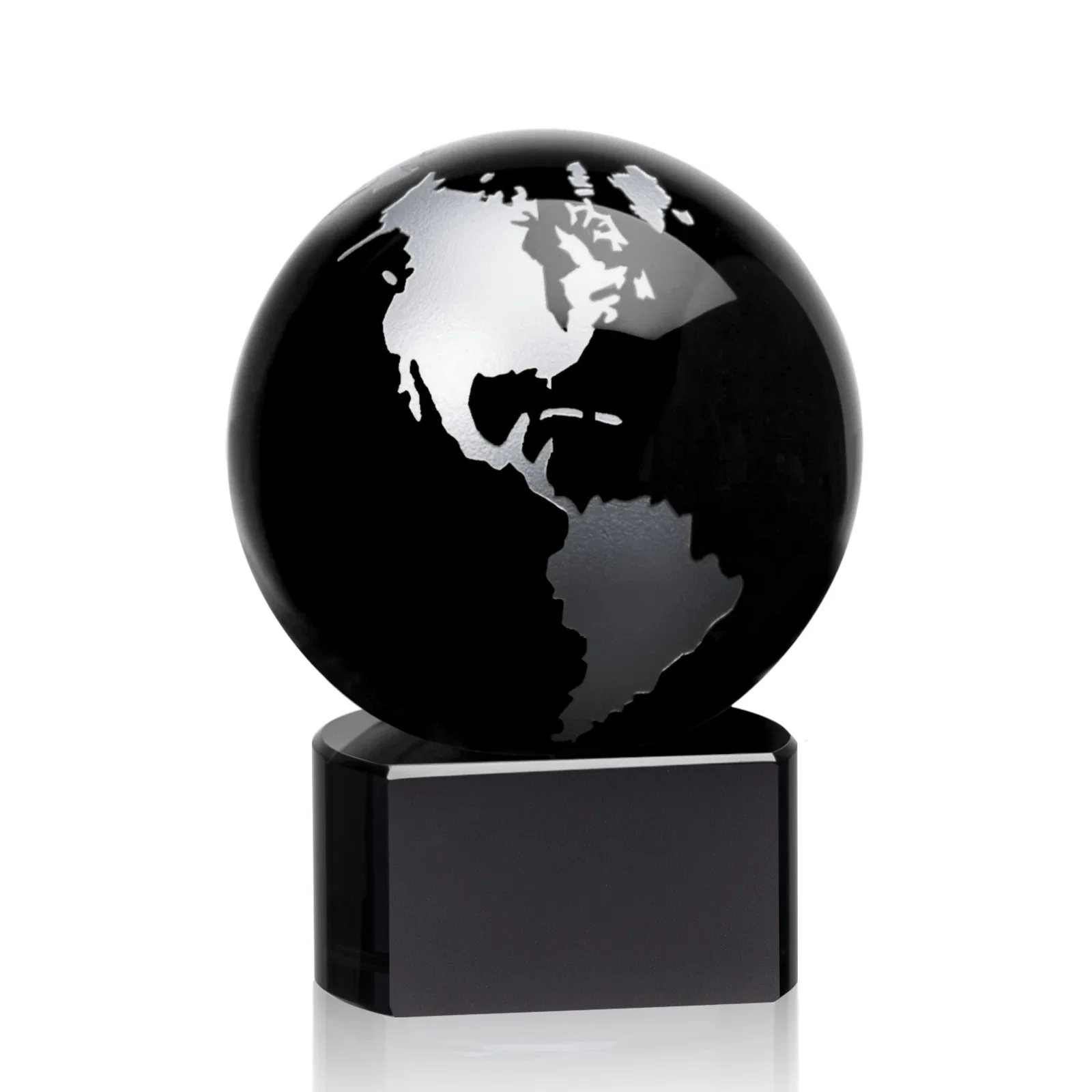 Promotional Emerald Optical Crystal Globe Award on Hand Deep-Etched Matching Base for company anniversary events
