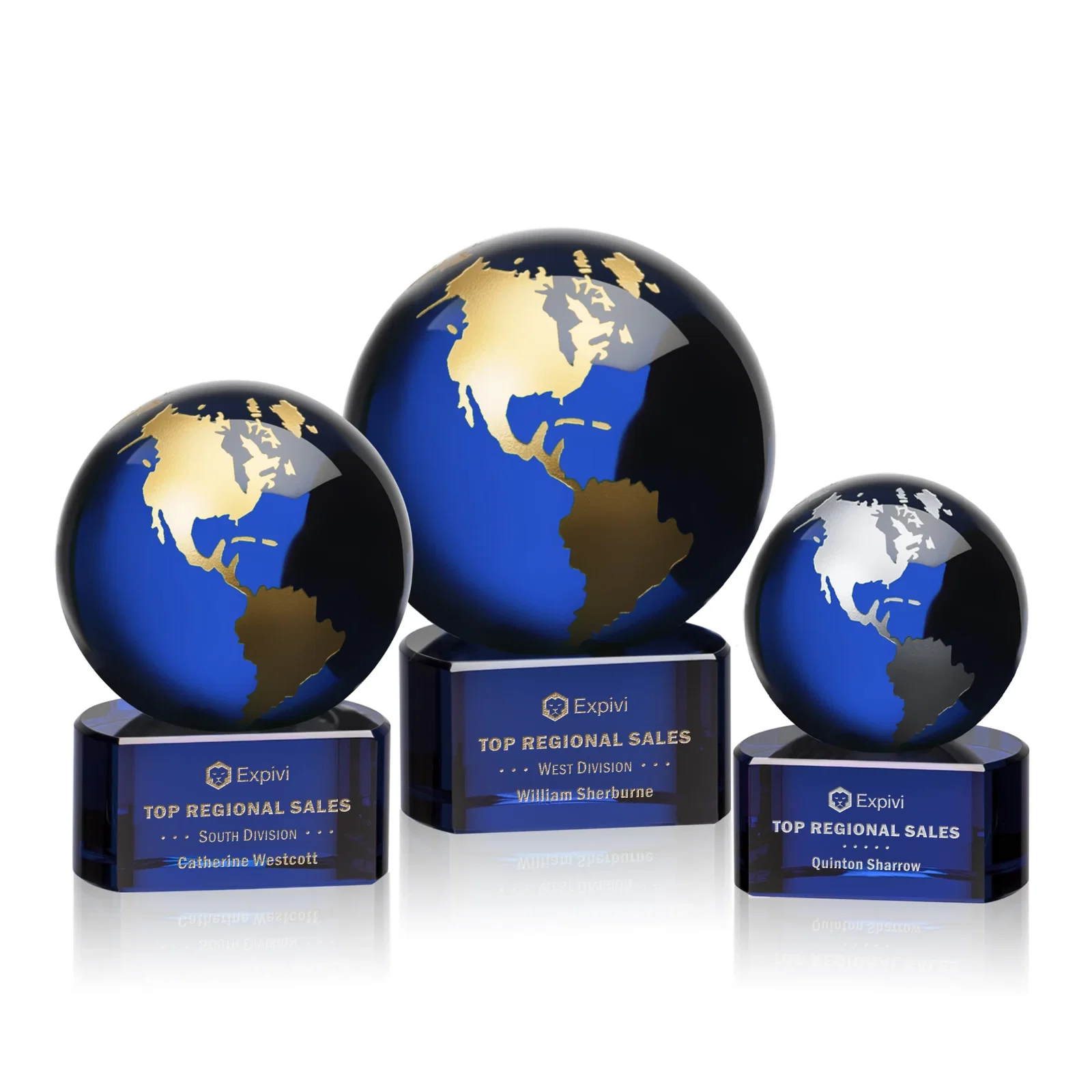 Custom Emerald Optical Crystal Globe Award on Hand Deep-Etched Matching Base for safety achievement programs