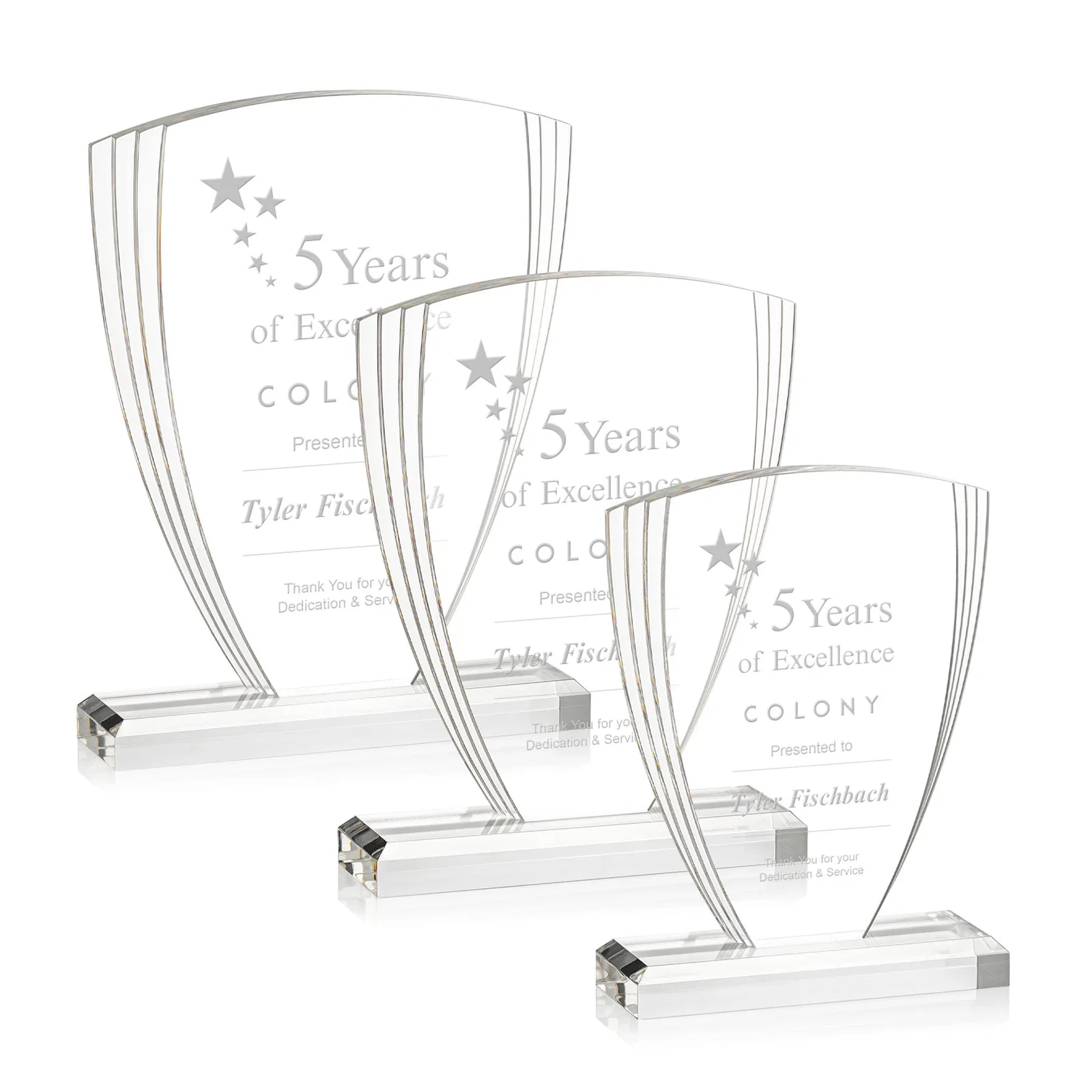 Custom Acrylic Shield Award With Triple-Stepped Wings for employee recognition