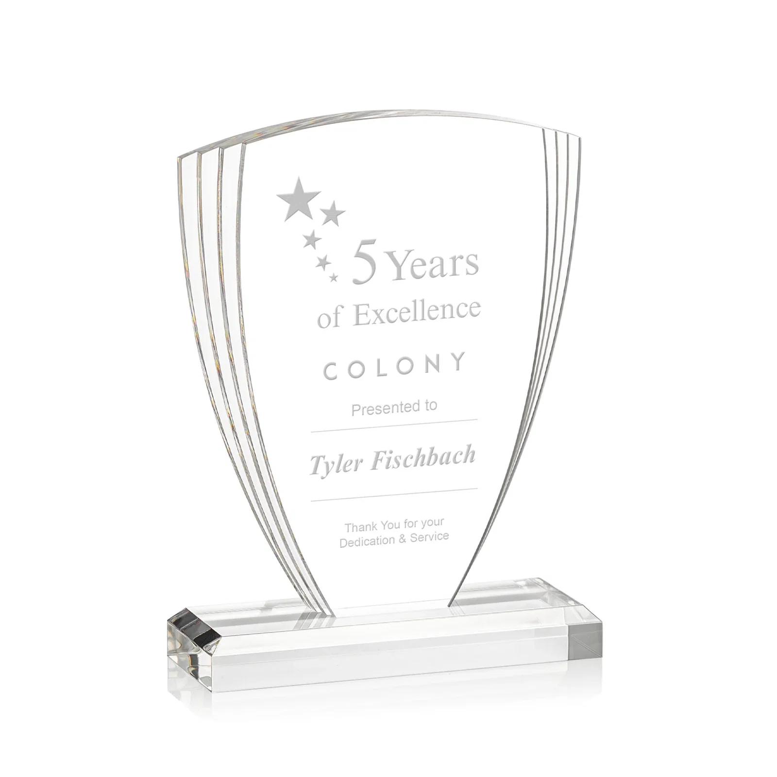 Custom Acrylic Shield Award With Triple-Stepped Wings for corporate award ceremonies