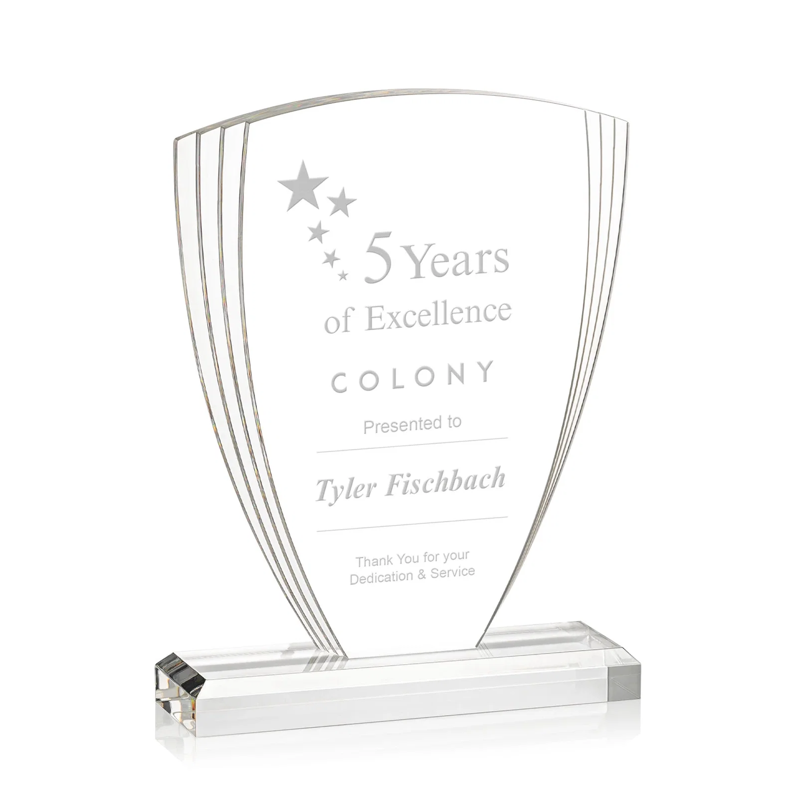 Custom Acrylic Shield Award With Triple-Stepped Wings for service anniversary gifts