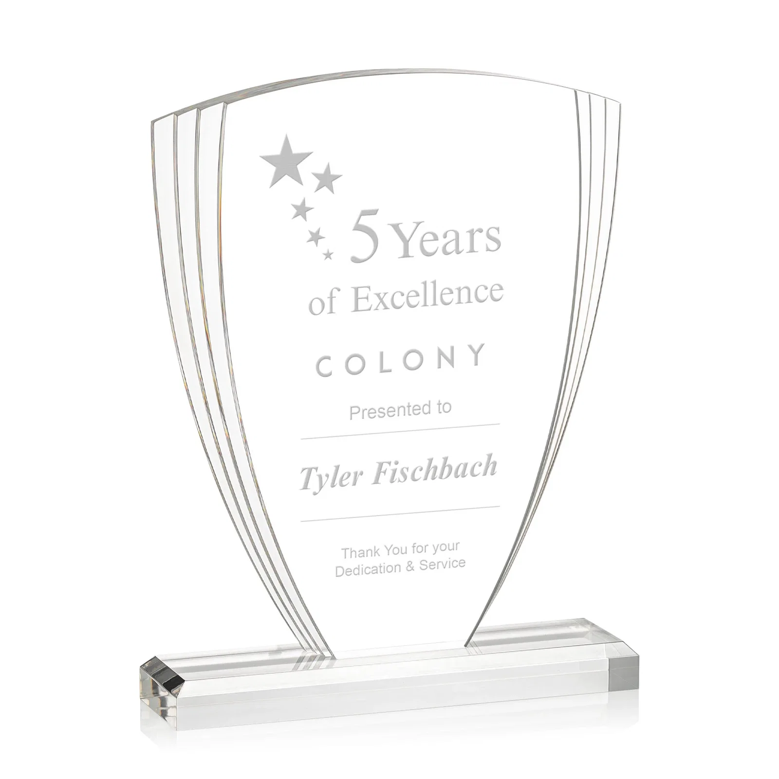 Custom Acrylic Shield Award With Triple-Stepped Wings for sales achievement awards