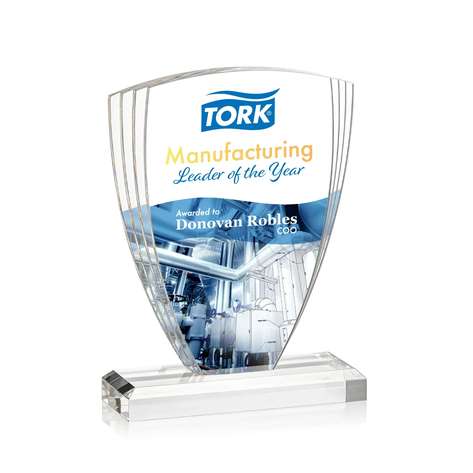 Custom Acrylic Shield Award With Triple-Stepped Wings for team milestone celebrations