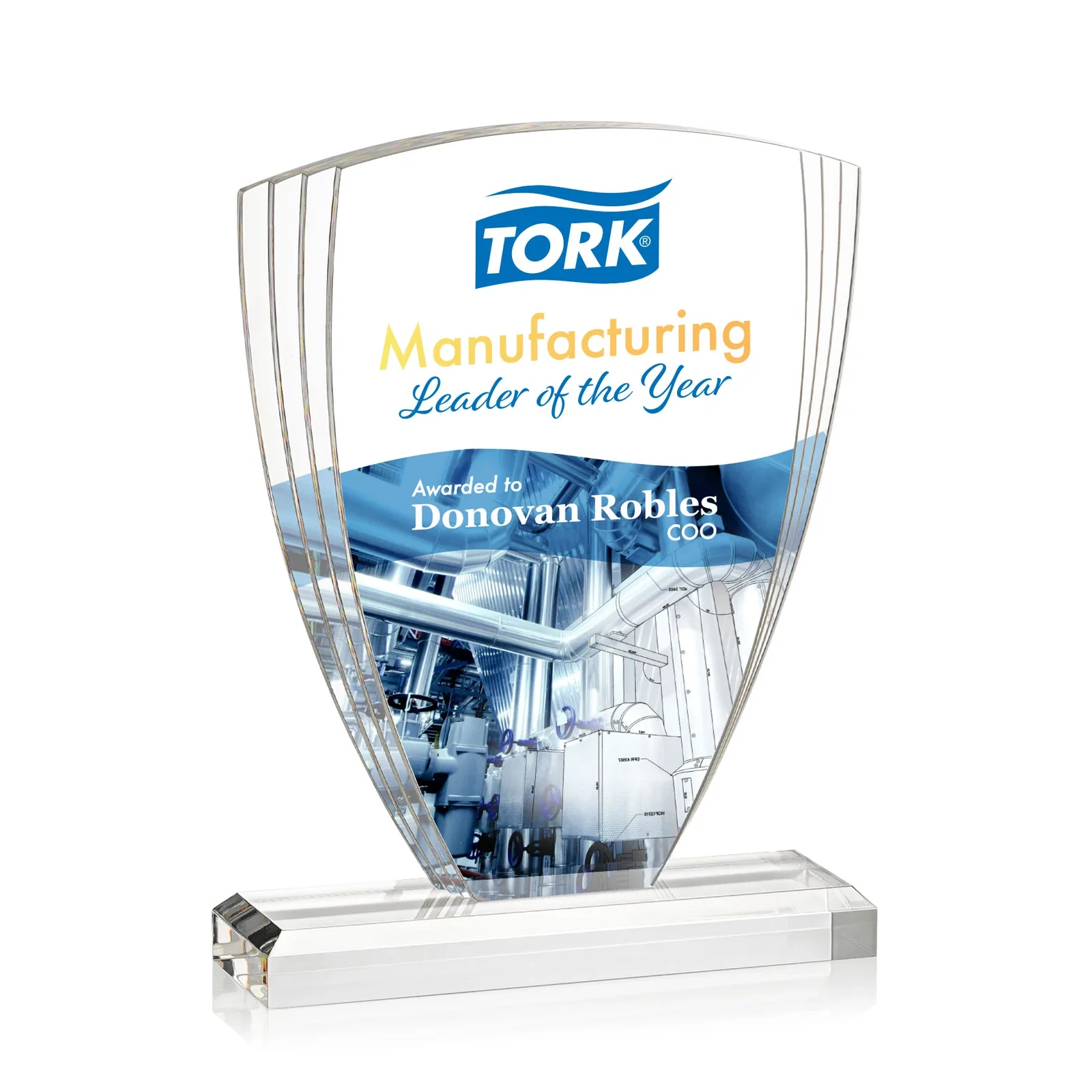 Custom Acrylic Shield Award With Triple-Stepped Wings for donor appreciation