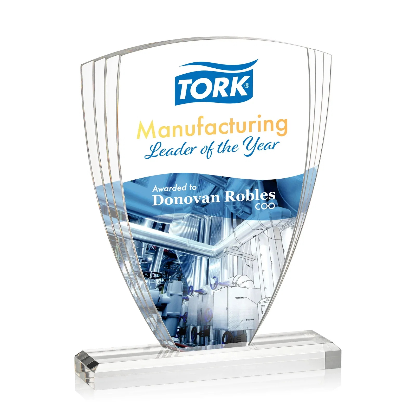 Custom Acrylic Shield Award With Triple-Stepped Wings for graduation ceremonies