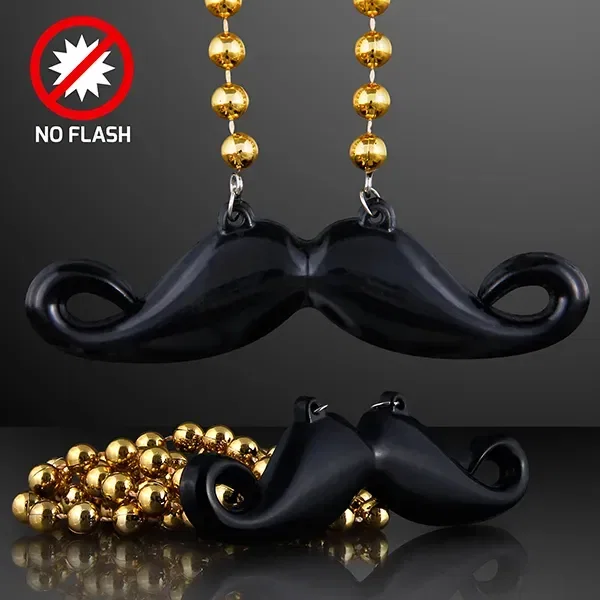 Mardi Gras Beads with hipster mustache pendant — view 2