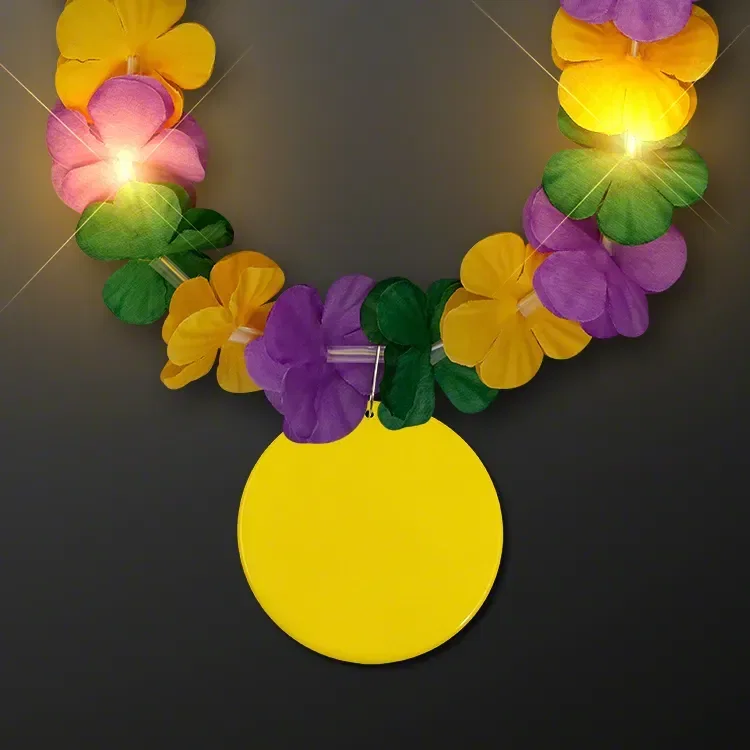 Mardi Gras Lei Light Up Flower Necklace with Medallion — view 2