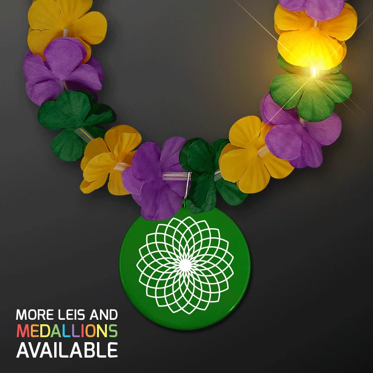 Mardi Gras Lei Light Up Flower Necklace with Medallion — view 3