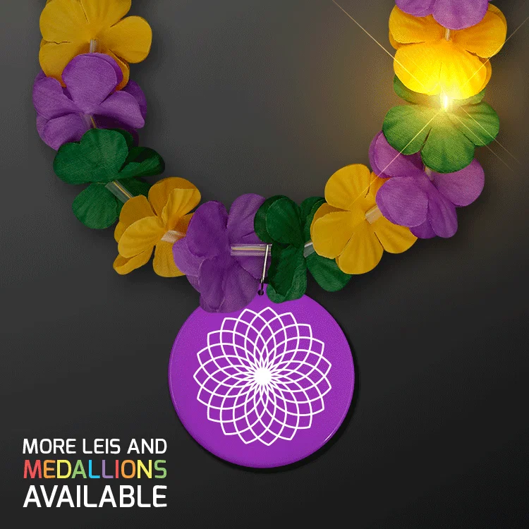 Mardi Gras Lei Light Up Flower Necklace with Medallion — view 4