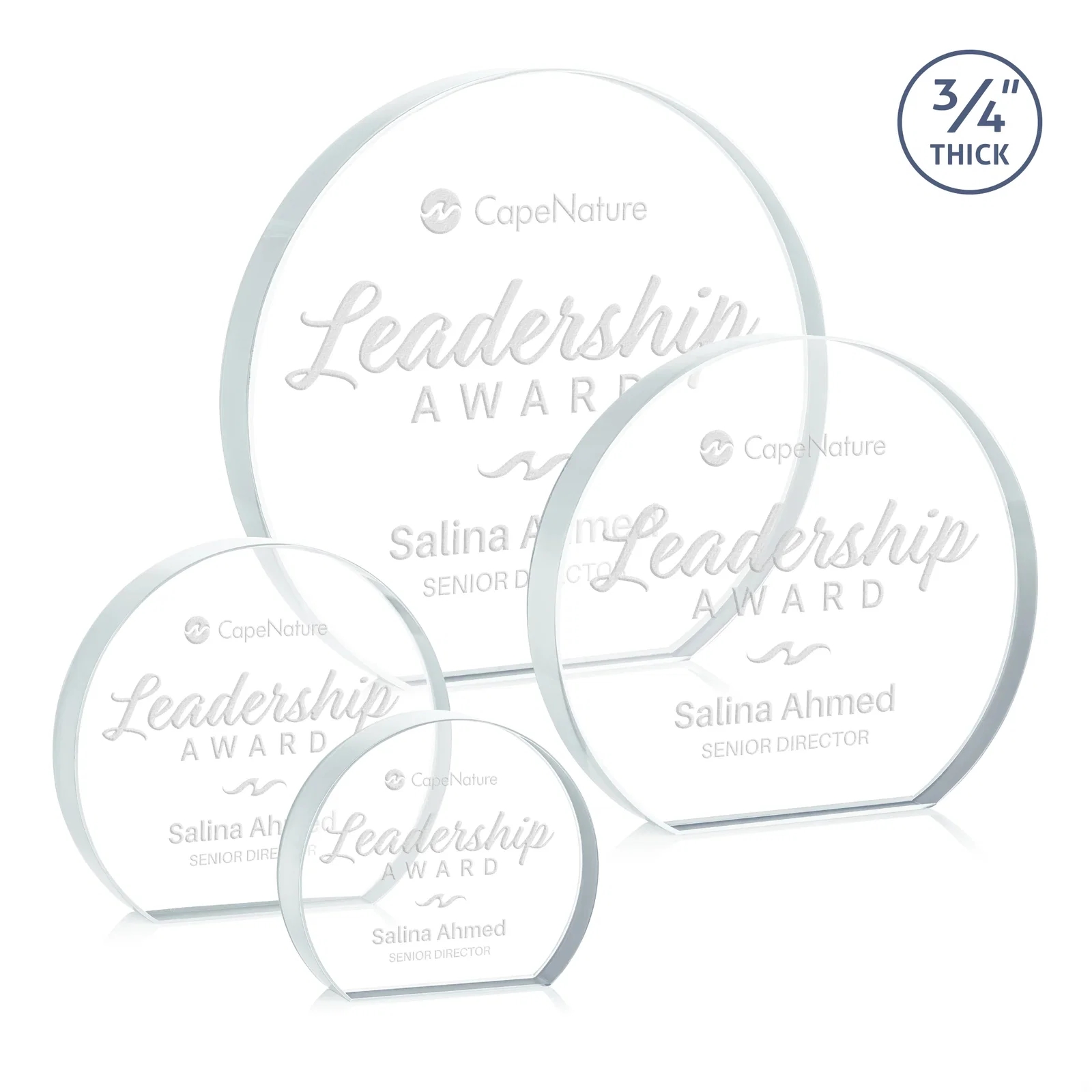 Custom Starfire Crystal Hemisphere Award with a Polished Edge for employee recognition
