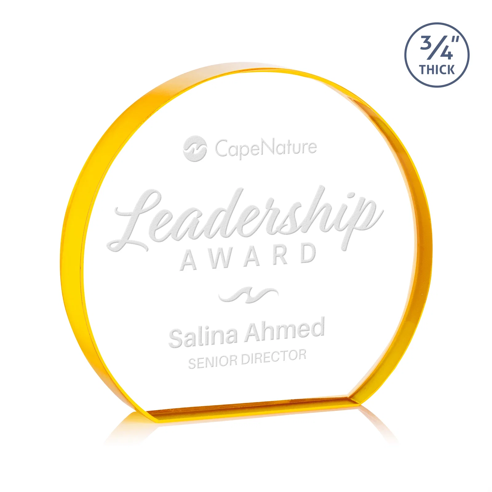 Custom Starfire Crystal Hemisphere Award with a Polished Edge for volunteer appreciation