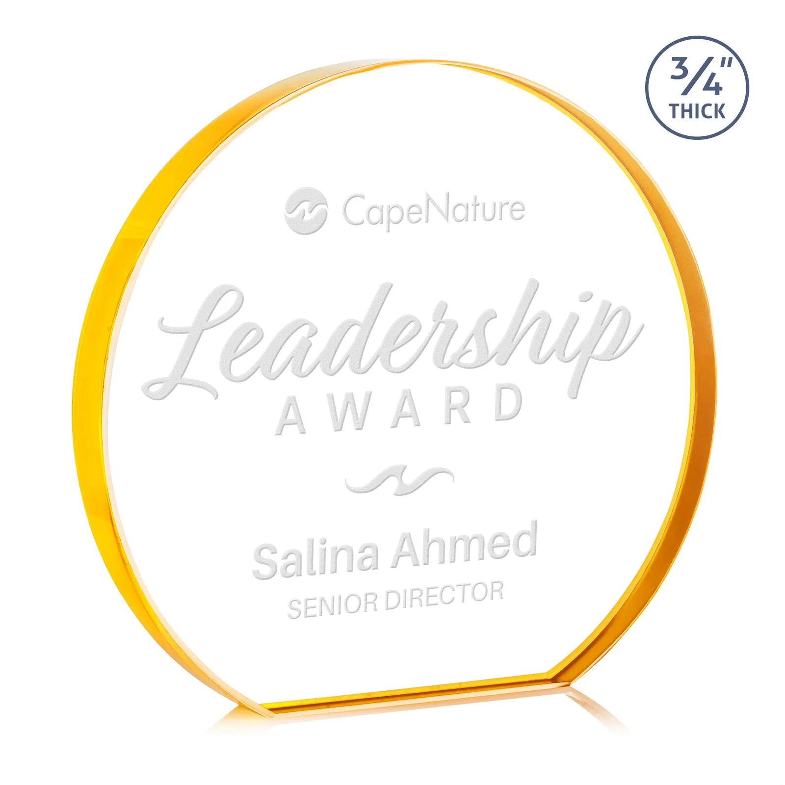 Custom Starfire Crystal Hemisphere Award with a Polished Edge for company anniversary events