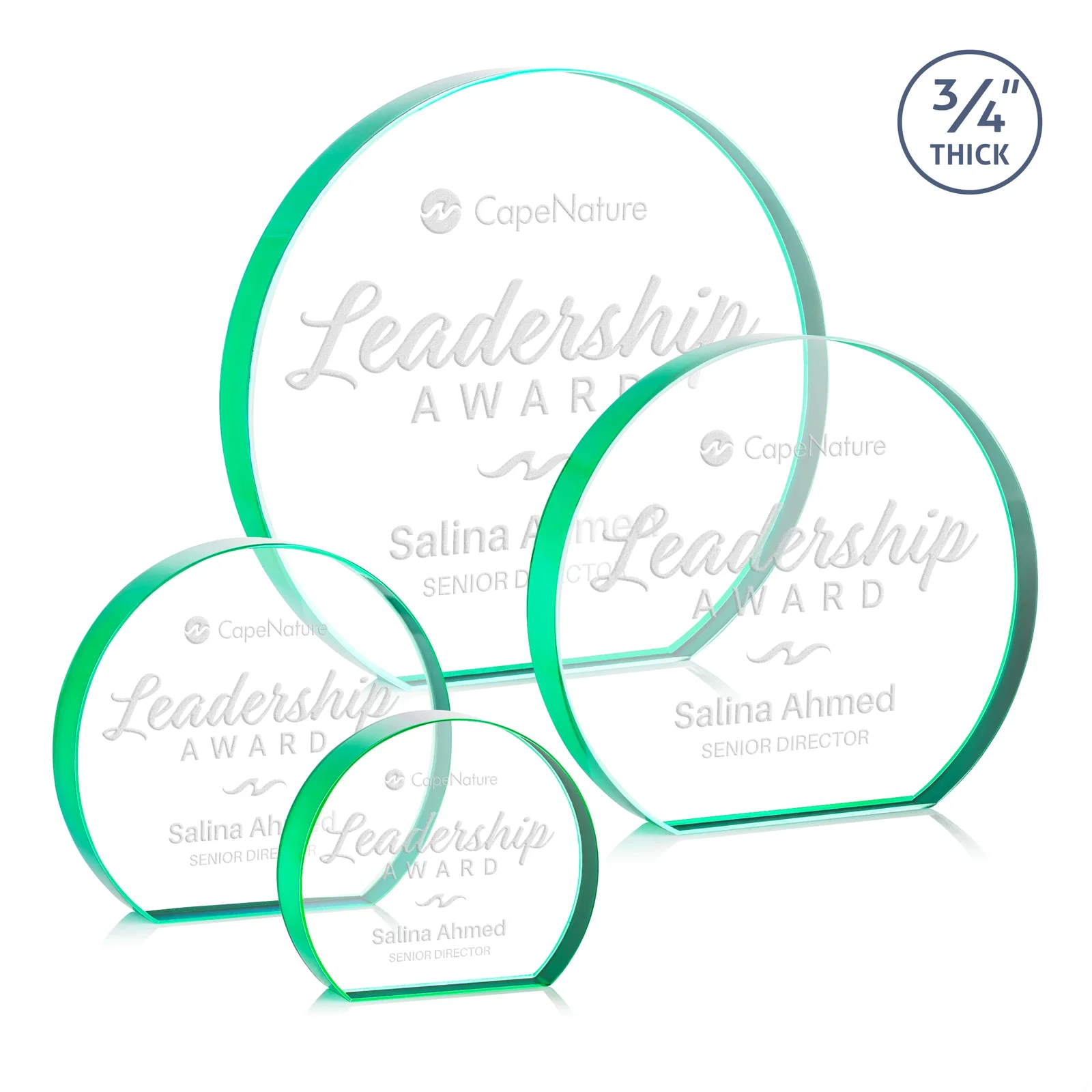 Personalized Starfire Crystal Hemisphere Award with a Polished Edge for service anniversary gifts