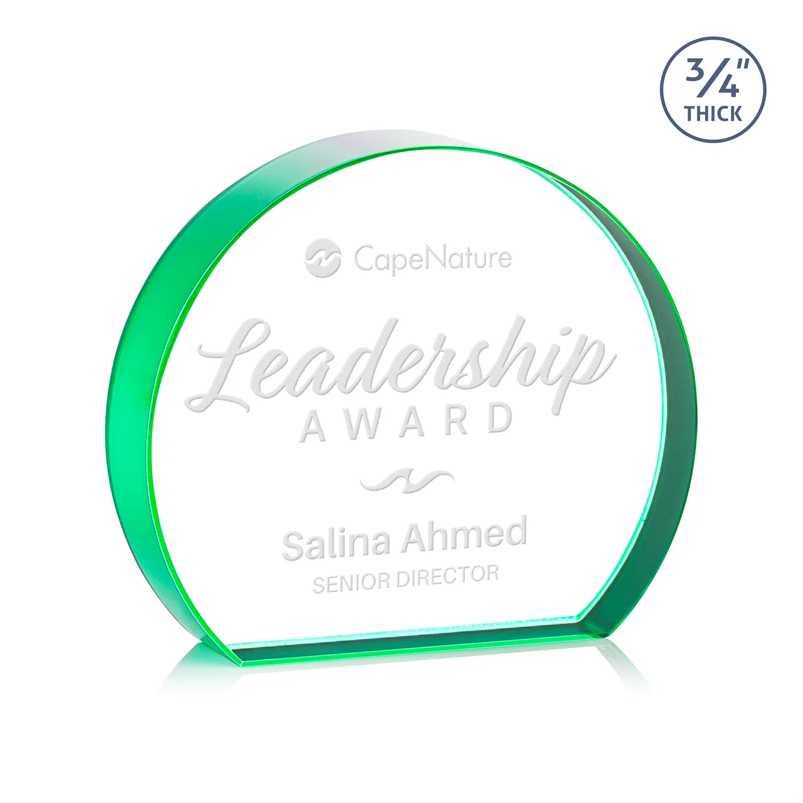 Personalized Starfire Crystal Hemisphere Award with a Polished Edge for sales achievement awards