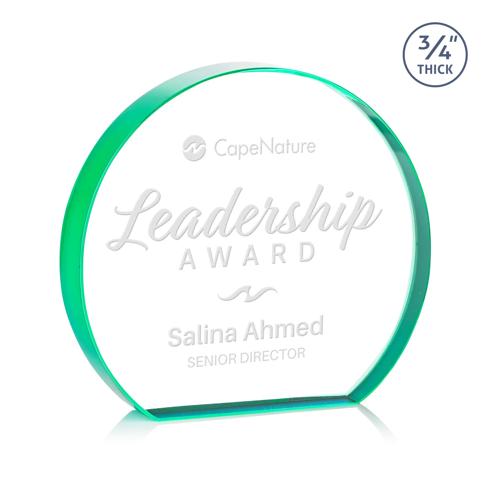 Personalized Starfire Crystal Hemisphere Award with a Polished Edge for retirement presentations